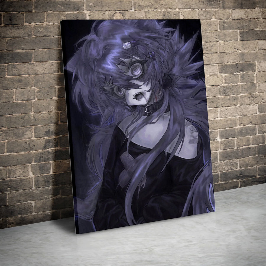 Gothic Anime Girl Canvas Wall Art | Dark Aesthetic Spiral Eyes Illustration | Premium Fade-Resistant Print | Moody Decor for Anime Fans