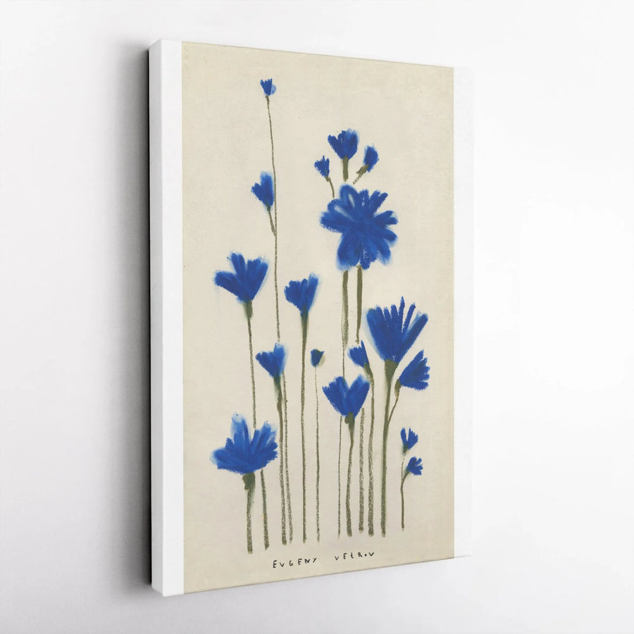 Blue Wildflower Vertical Canvas | Minimalist Botanical Sketch Art | Thick Gallery Wrap Canvas | Modern Farmhouse Wall Decor Gift