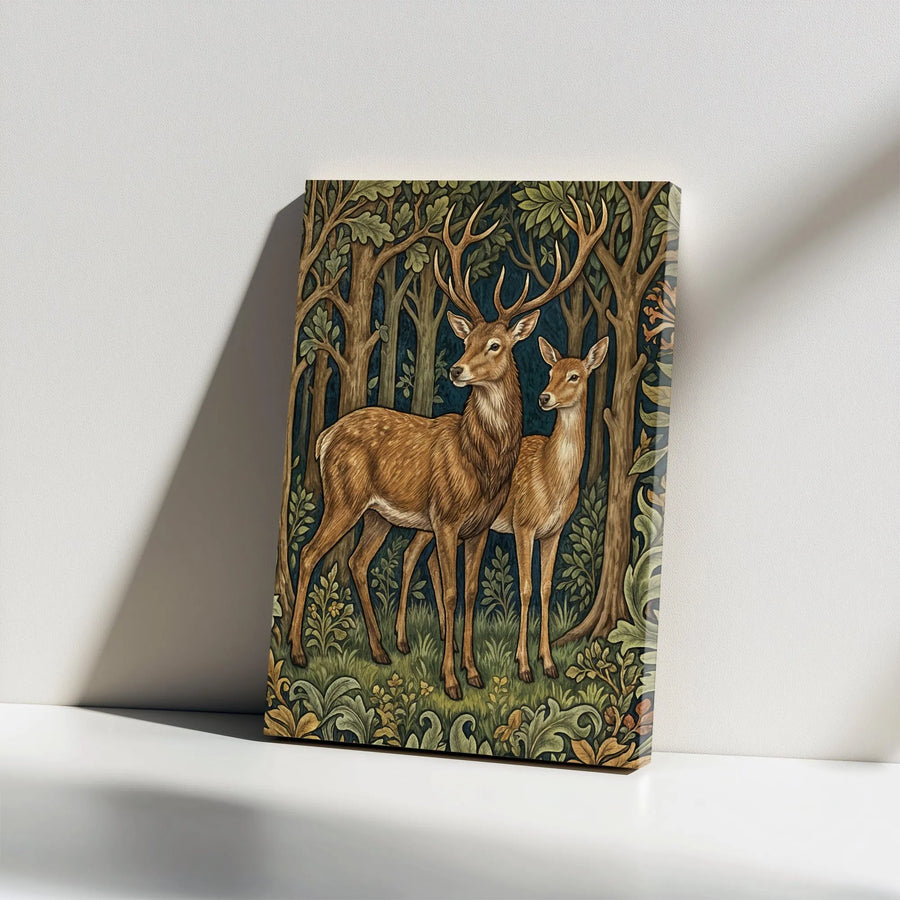 Vintage Deer Canvas Wall Art | Woodland Buck and Doe Illustration | Premium Gallery Wrapped Canvas | Rustic Cabin Decor Gift