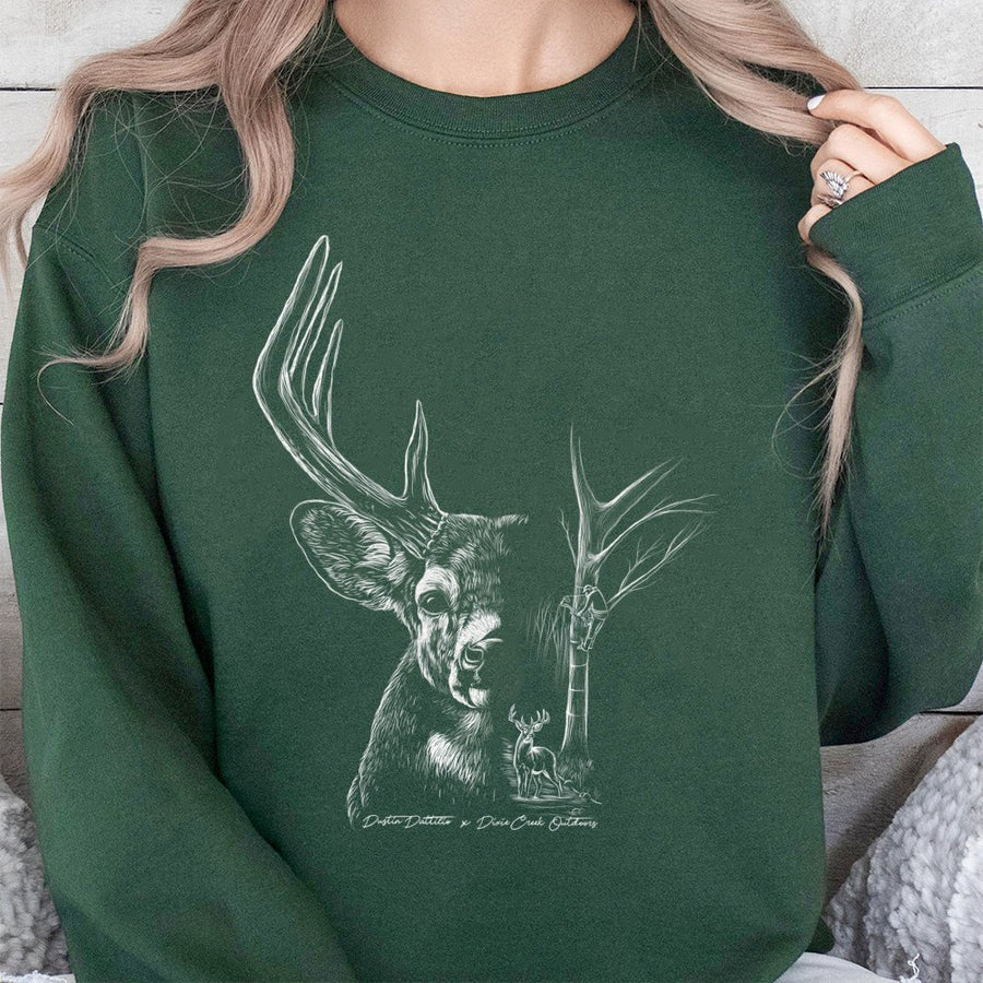 Deer Hunting Sweatshirt | Monochrome Buck Graphic Print | Premium Cotton Blend | Nature Lover Gift for Outdoorsmen and Hunters