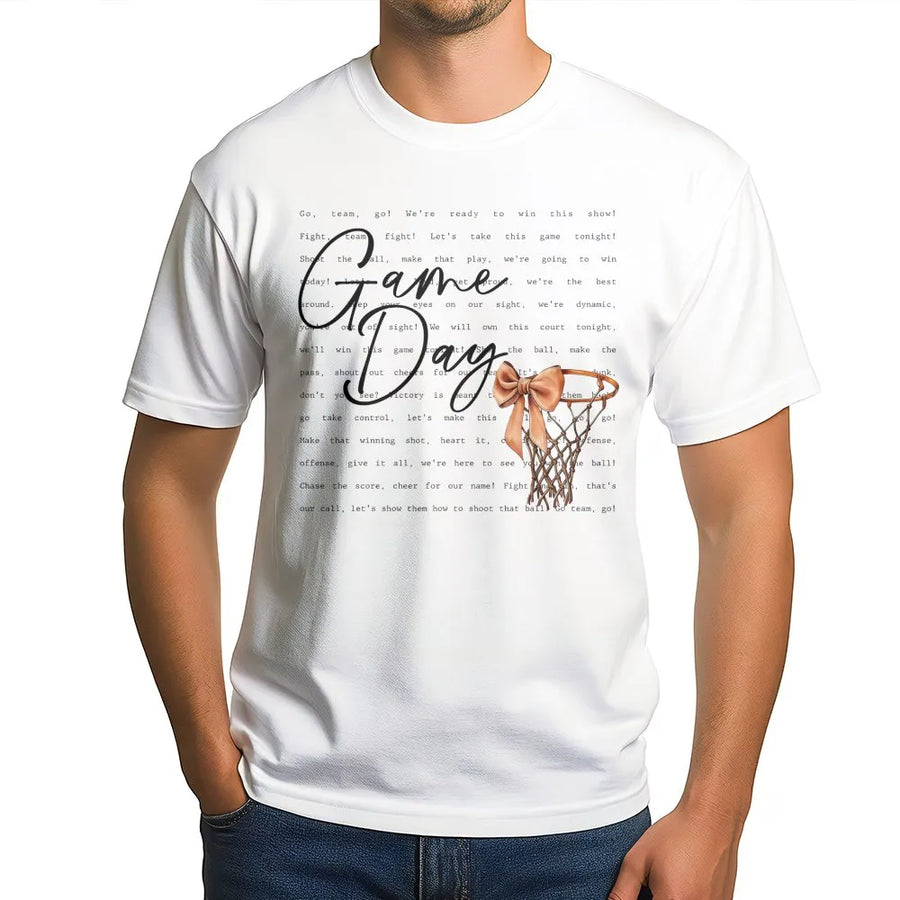 Game Day Basketball T-Shirt | Coquette Bow Basketball Hoop Graphic | Premium Soft Cotton Tee | Cute Basketball Mom Gift for Her