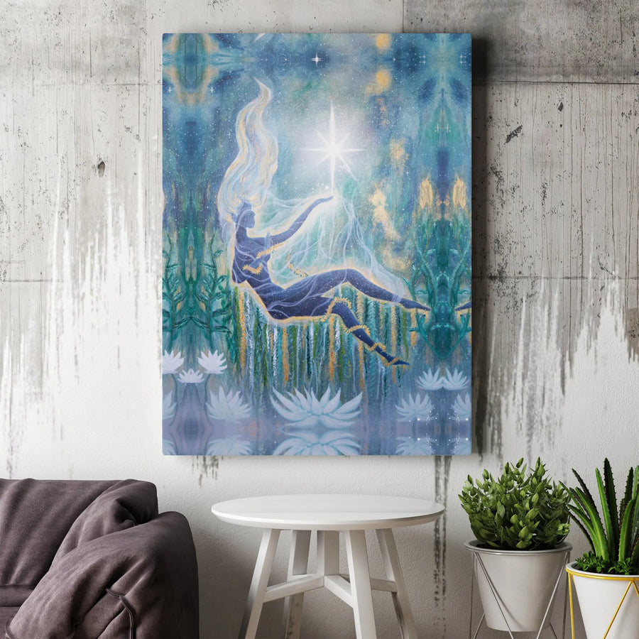 Ethereal Goddess Canvas Wall Art | Celestial Elf Reaching for Star | Premium Gallery Wrap 1.25 inch | Mystical Home Decor Gift