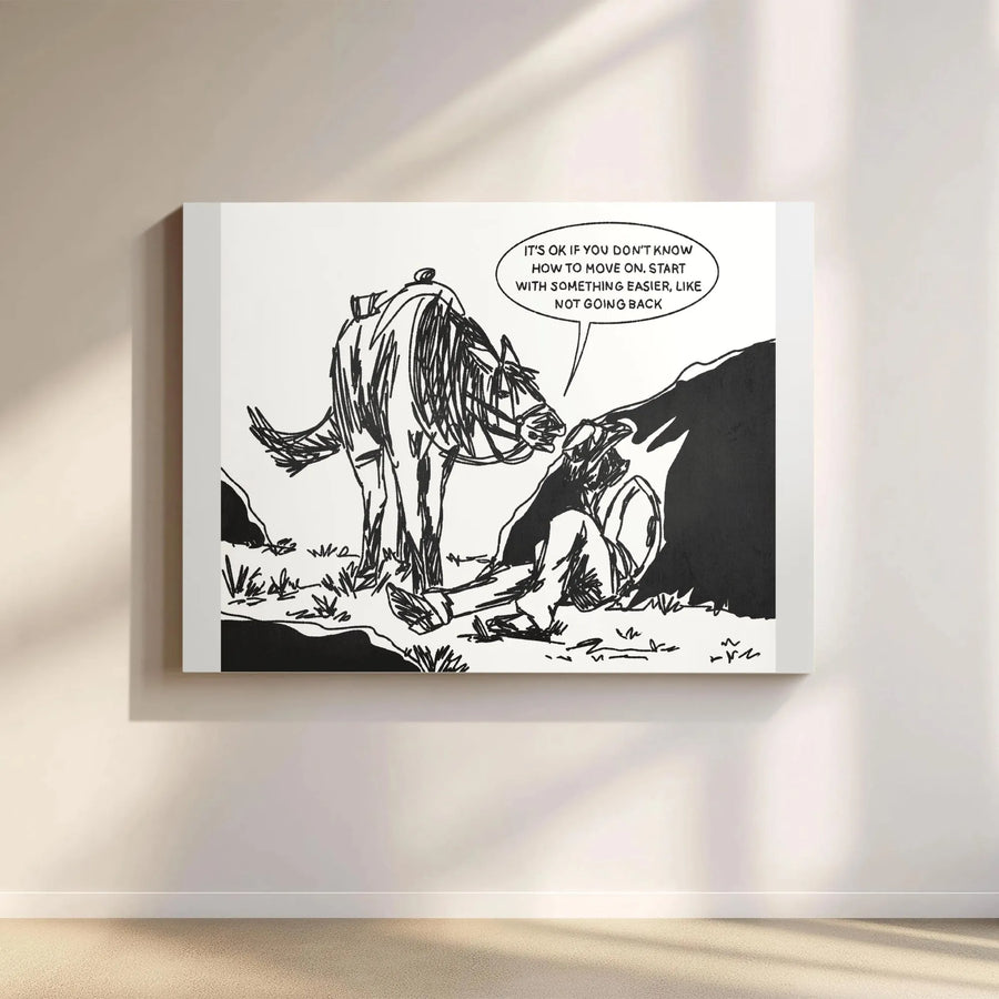 Inspirational Quote Canvas Print | Minimalist Horse Comic Art | Premium Thick Gallery Wrap | Motivational Mental Health Gift for Friend