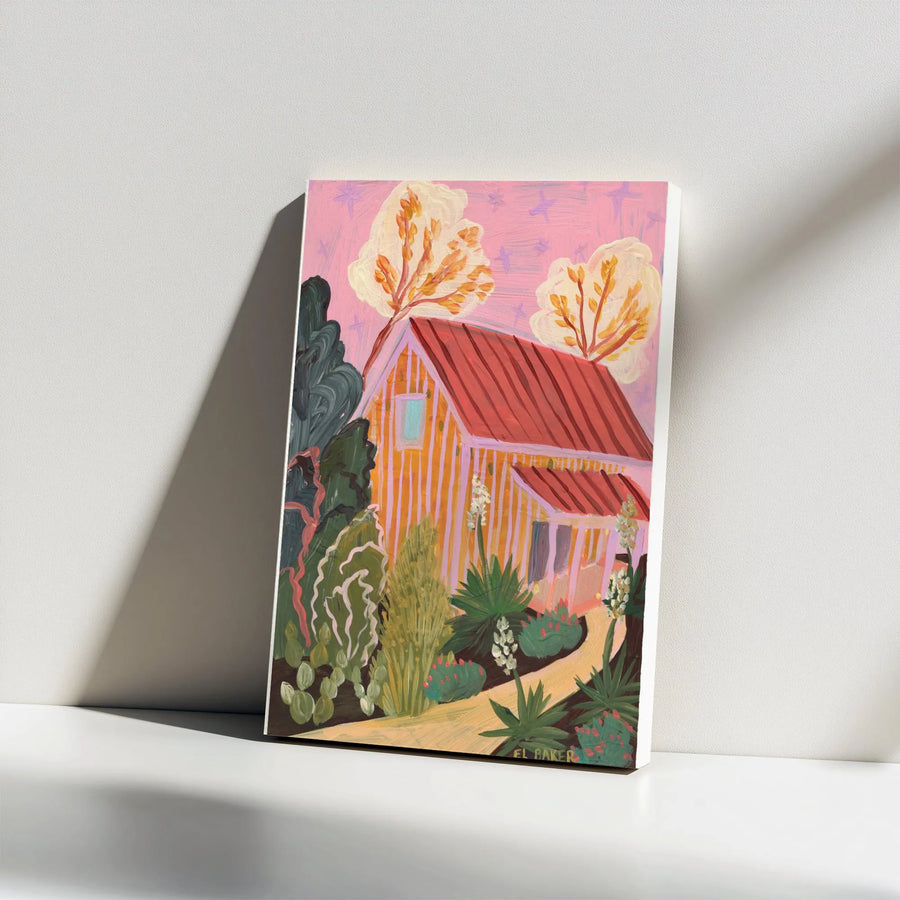 Hill Country Cottage Canvas Wall Art | Pink Sky Countryside Painting | Premium Gallery Wrapped Canvas | Modern Farmhouse Decor Gift
