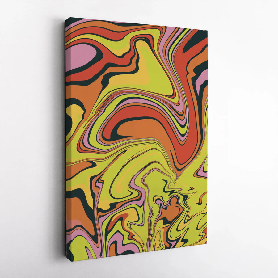 Abstract Liquid Marble Canvas Art | Groovy 70s Retro Swirl Design | Gallery-Quality Premium Print | Vibrant Mid-Century Modern Home Decor Wall Art