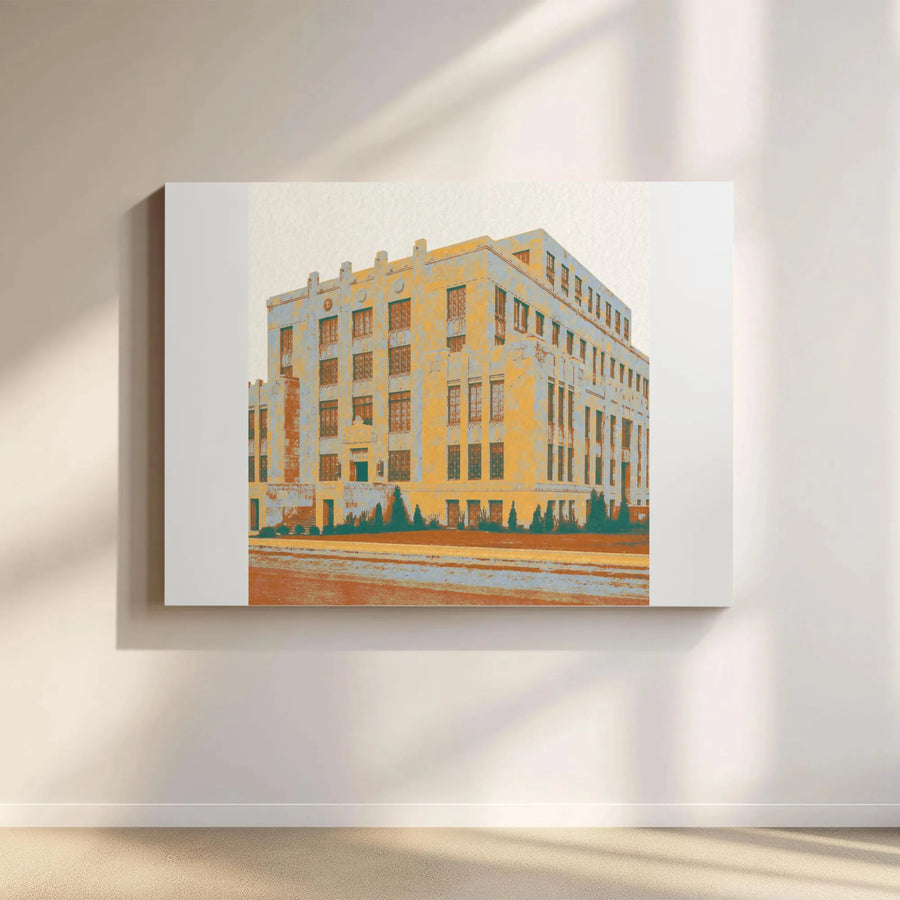 Vintage Architectural Canvas | Retro Art Deco Building Illustration | Premium Gallery Wrapped Print | Modern Home & Office Decor Gift