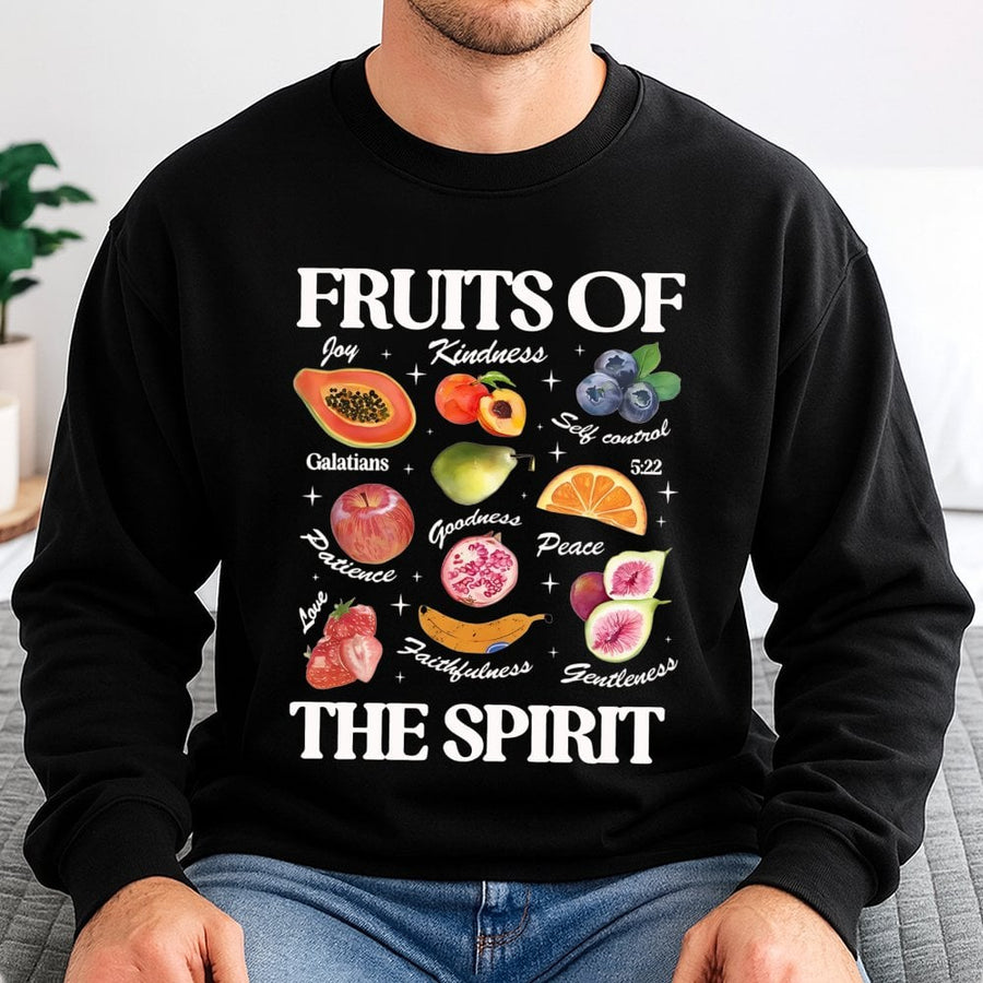 Fruits Of The Spirit Sweatshirt | Galatians 5:22 Bible Verse Graphic | Premium Cotton Blend Crewneck | Christian Faith Apparel Gift For Her