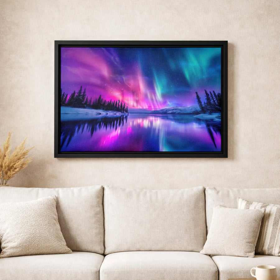 Aurora Borealis Canvas Wall Art | Vibrant Northern Lights Landscape | Premium Gallery-Wrapped Print | Nature Home Decor Gift