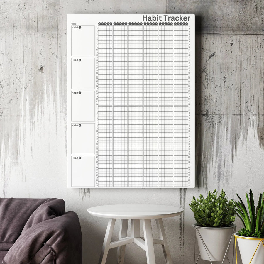 Habit Tracker Wall Art | Minimalist Monthly Goal Planner Canvas | Premium Gallery-Wrapped Print | Productivity Gift For Office Decor
