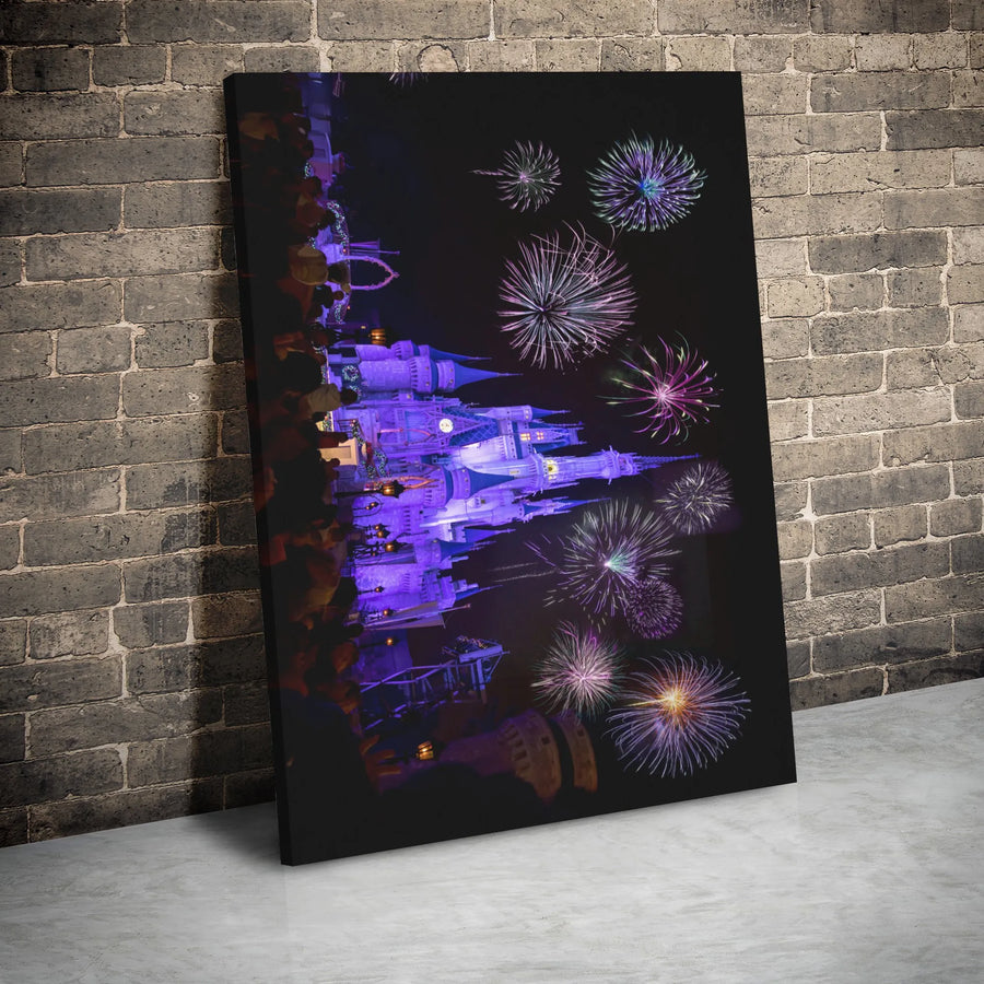 Castle Fireworks Wall Art | Enchanted Night Palace Canvas Print | Premium Gallery Wrap 1.25 Inch Depth | Magical Home Decor Gift for Fantasy Lovers
