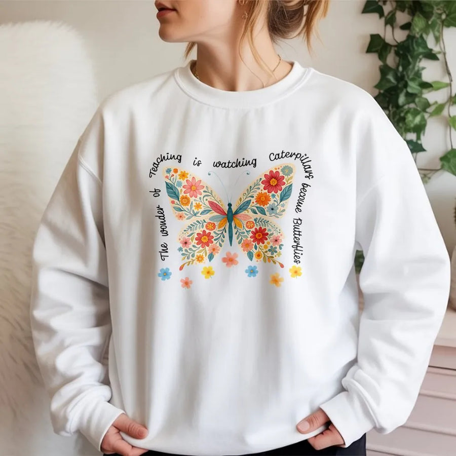 Teacher Butterfly Sweatshirt | Floral Watercolor Graphic with Inspirational Quote | Premium Comfort Colors Cotton | Back to School Gift for Educator