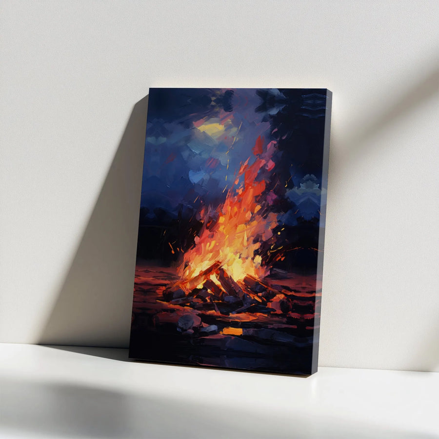 Bonfire Wall Art Canvas | Abstract Fire Night Painting | Premium 1.25 Inch Gallery Wrap | Modern Home Decor Gift for Living Room