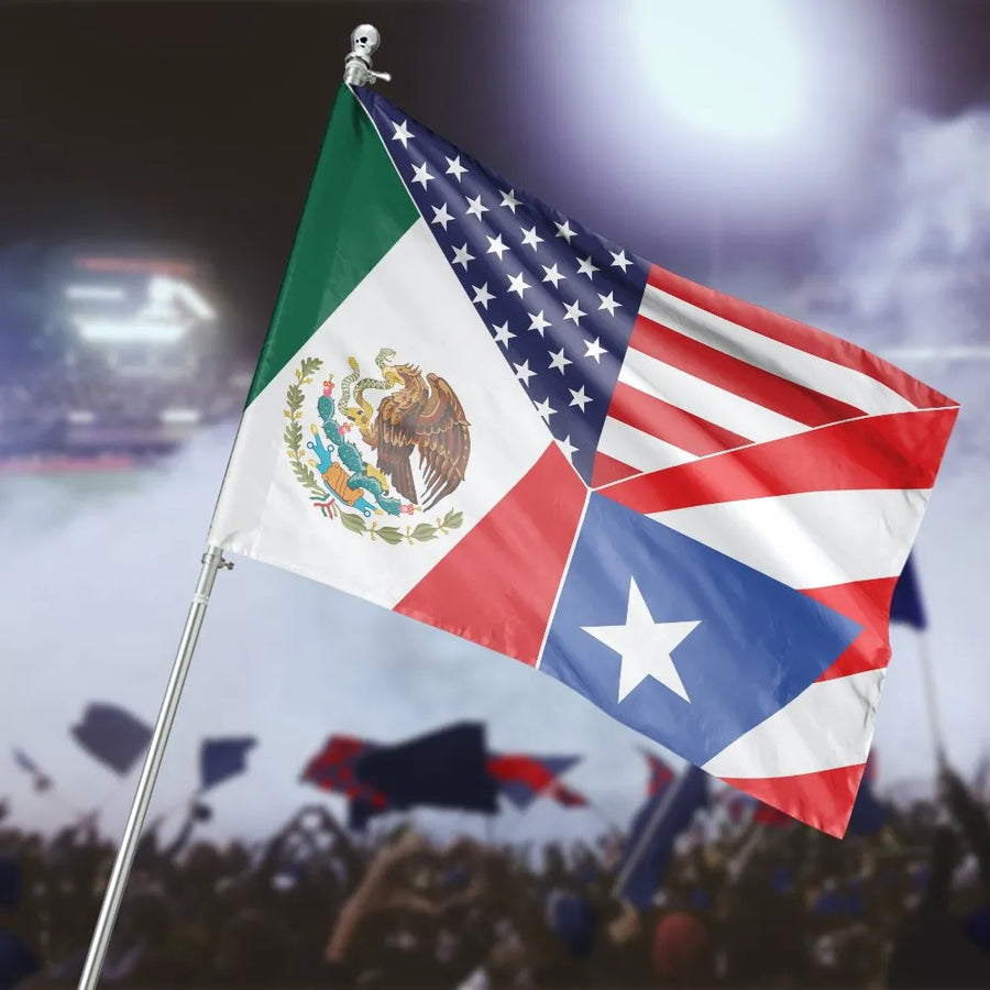 USA Mexico Puerto Rico House Flag | Combined Heritage Double-Sided Print | Premium Weather-Resistant Fabric | Patriotic Porch Decor Gift for Latino Families