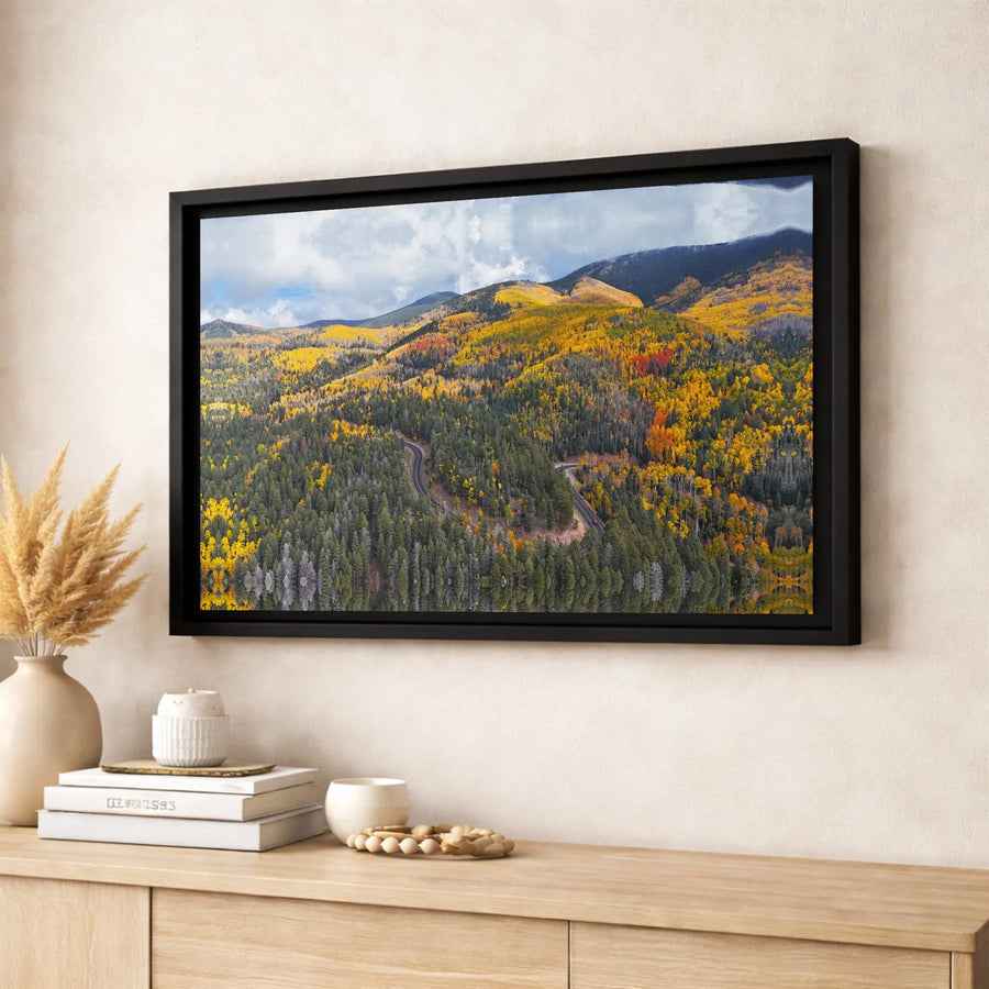 Autumn Mountain Forest Canvas | Winding Road Fall Landscape | Premium Fade-Resistant Wall Art | Rustic Home Office Decor Gift