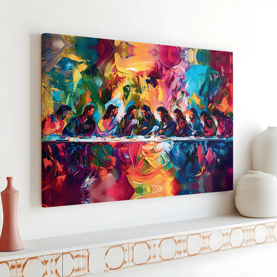 The Last Supper Canvas Wall Art | Vibrant Colorful Christian Art | Premium Gallery Wrapped Print | Modern Religious Home Decor Gift