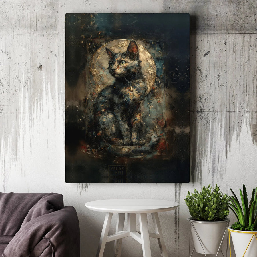Celestial Cat Canvas Print | Tortoiseshell Kitten With Golden Halo | Gallery Quality Fade-Resistant Wall Art | Unique Home Decor Gift