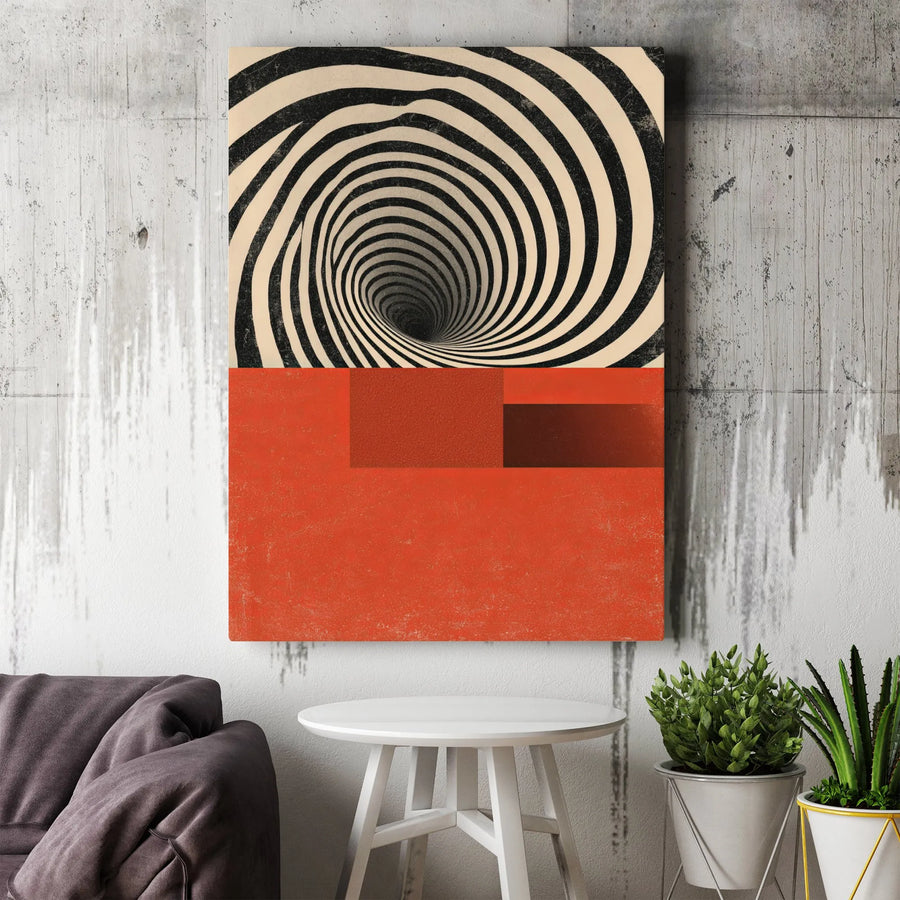 Abstract Spiral Vortex Canvas Art | Mid-Century Red Geometric Wall Decor | Premium 1.25" Gallery Wrap | Modern Office & Living Room Gift
