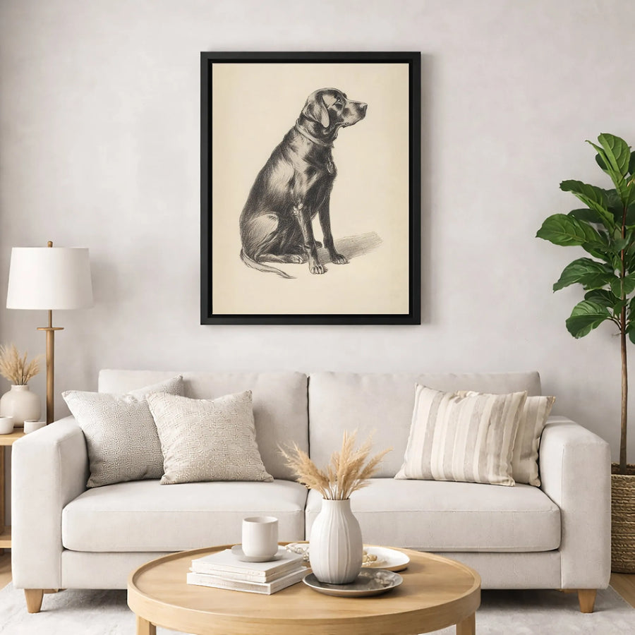 Black Labrador Retriever Canvas Wall Art | Vintage Pencil Dog Sketch Print | 1.25" Premium Gallery Wrapped Decor | Perfect Dog Lover Gift Idea