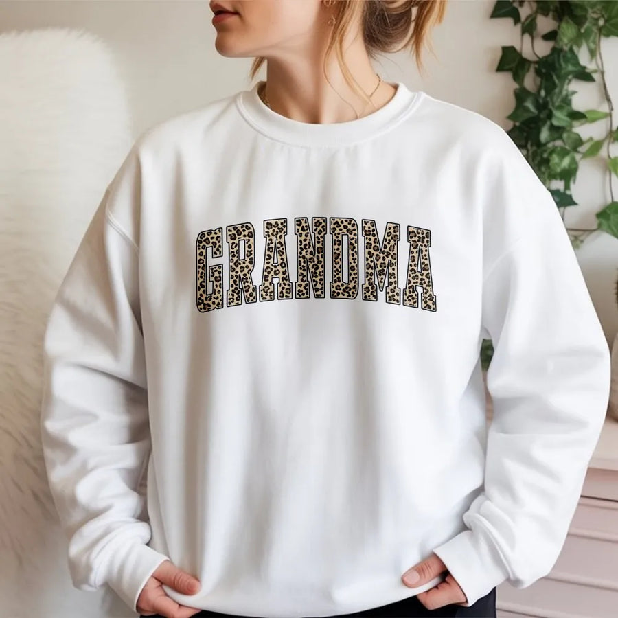 Grandma Leopard Print Sweatshirt | Collegiate Cheetah Graphic Tee | Premium 100% Cotton | Mother's Day Gift for Best Grandma Ever
