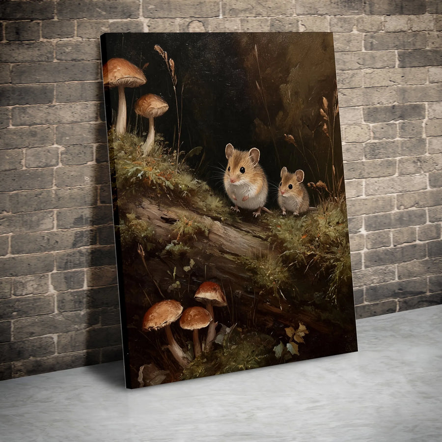 Forest Mouse Canvas Wall Art | Whimsical Woodland Mushroom Oil Painting | Premium Gallery-Wrapped Print | Cottagecore Nature Home Decor Gift