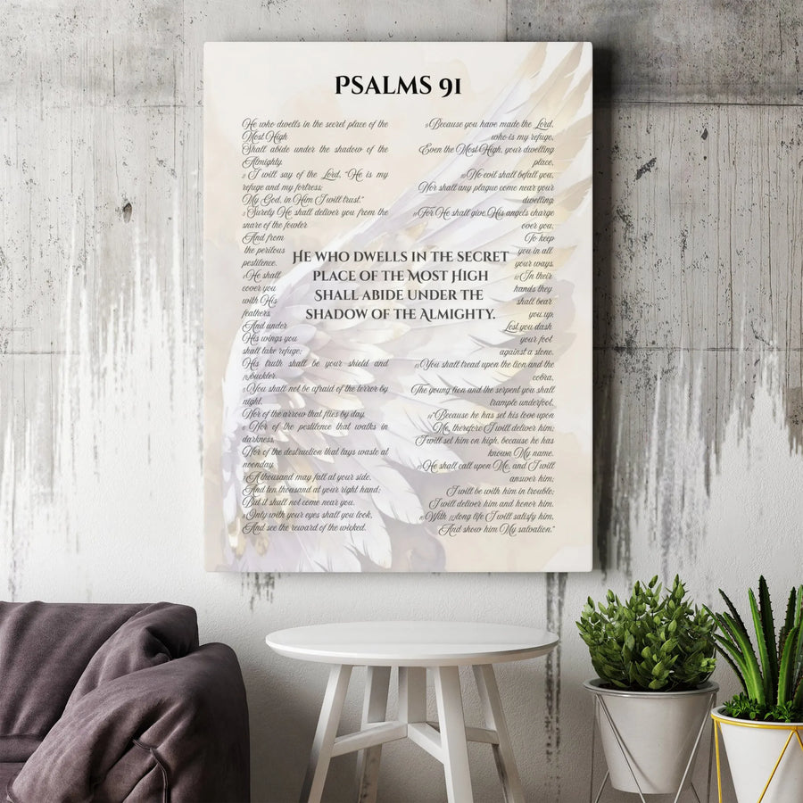 Psalms 91 Wall Art Canvas | He Who Dwells Scripture Print | Premium Gallery Wrapped Religious Home Decor | Inspirational Housewarming Gift