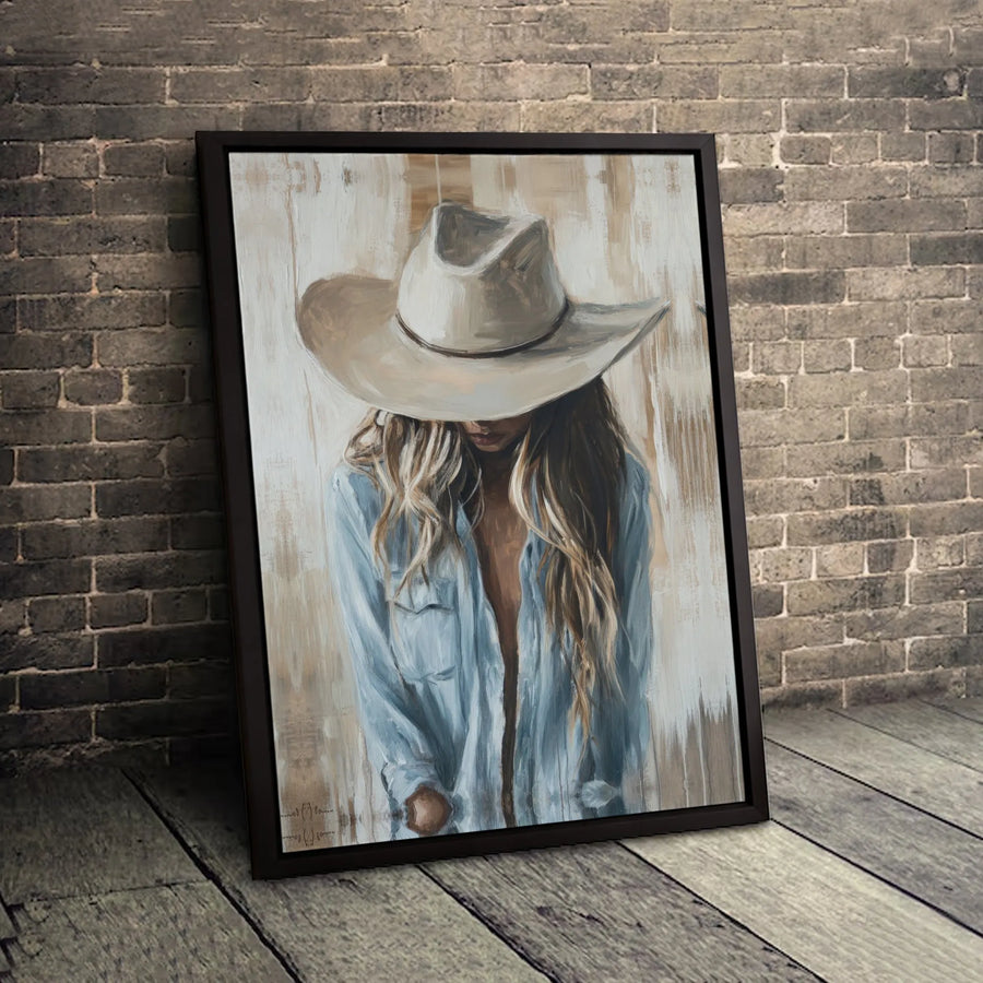 Western Cowgirl Canvas Wall Art | Rustic Country Style Portrait | Premium Fade-Resistant Print | Farmhouse Home Decor Gift