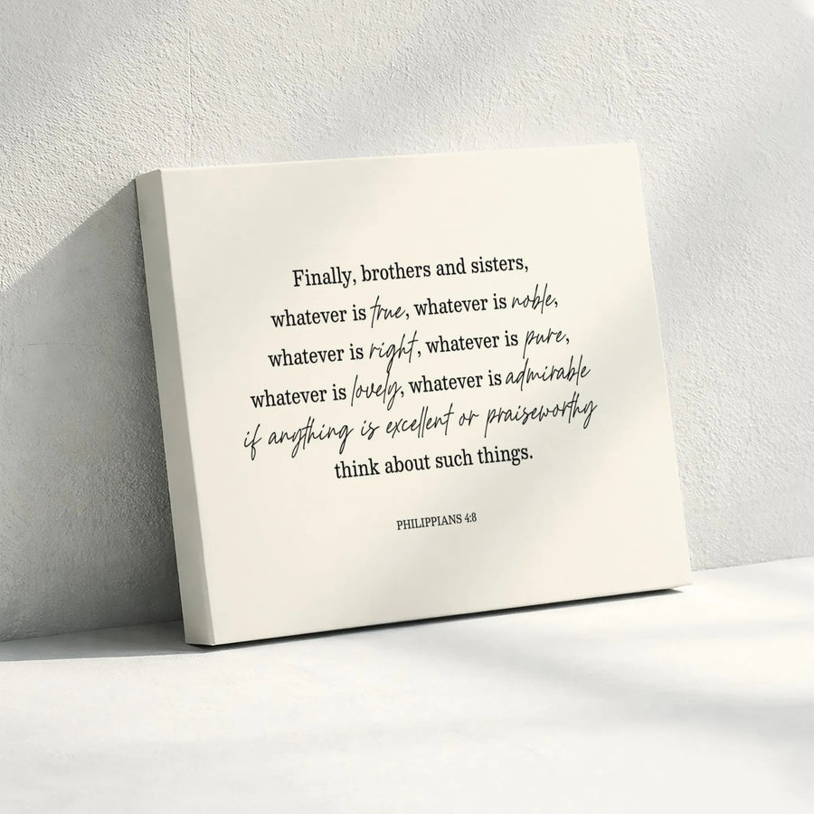 Philippians 4:8 Bible Verse Canvas | Whatever Is True Scripture Wall Art | Premium Gallery Wrapped Decor | Christian Home Gift for Women