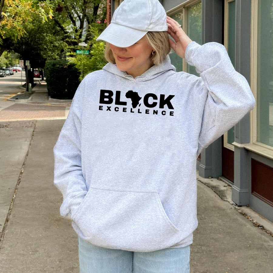 Black Excellence Hoodie | African Map Graphic Typography | Premium Cotton Blend Pullover | Empowerment Apparel Gift for Men and Women