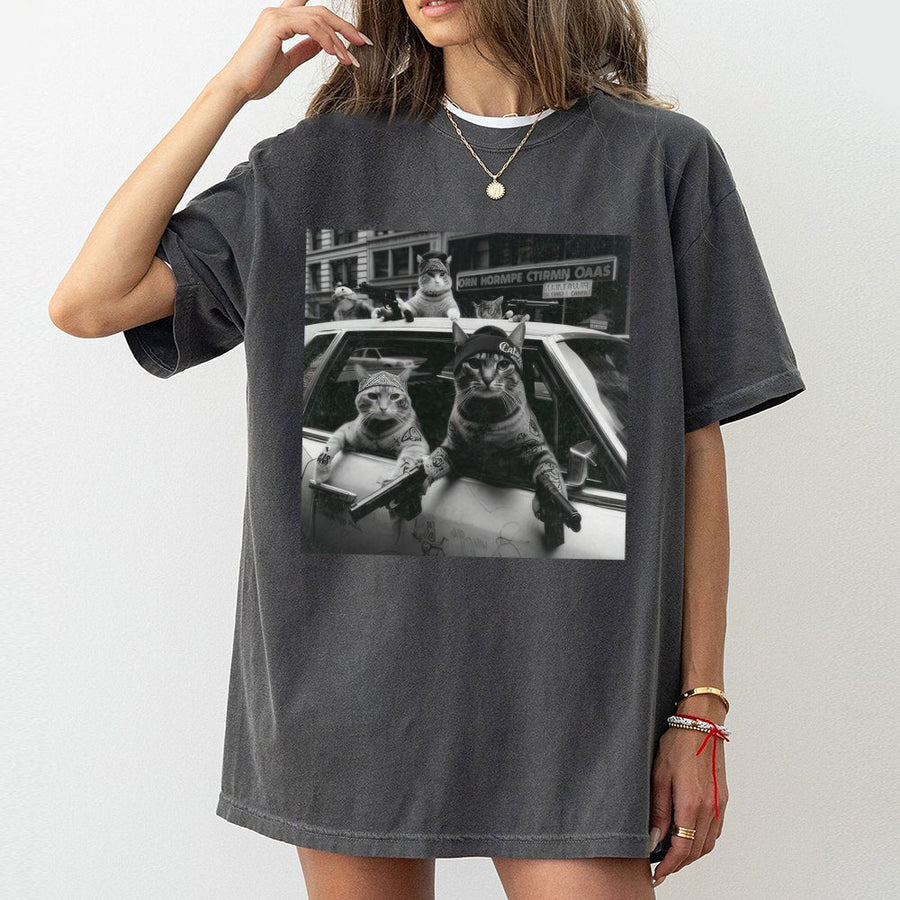 Cat Gangsta T-Shirt | Funny Mafia Kitten Graphic | 100% Cotton Premium Tee | Unique Meme Gift for Cat Lovers and Streetwear Fans