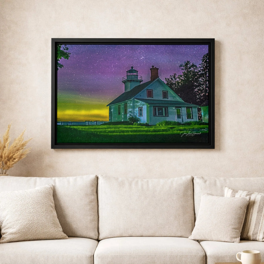 Lighthouse Canvas Wall Art | Colorful Starry Night Sky Print | Premium Gallery-Wrapped Decor | Coastal Home Office Gift