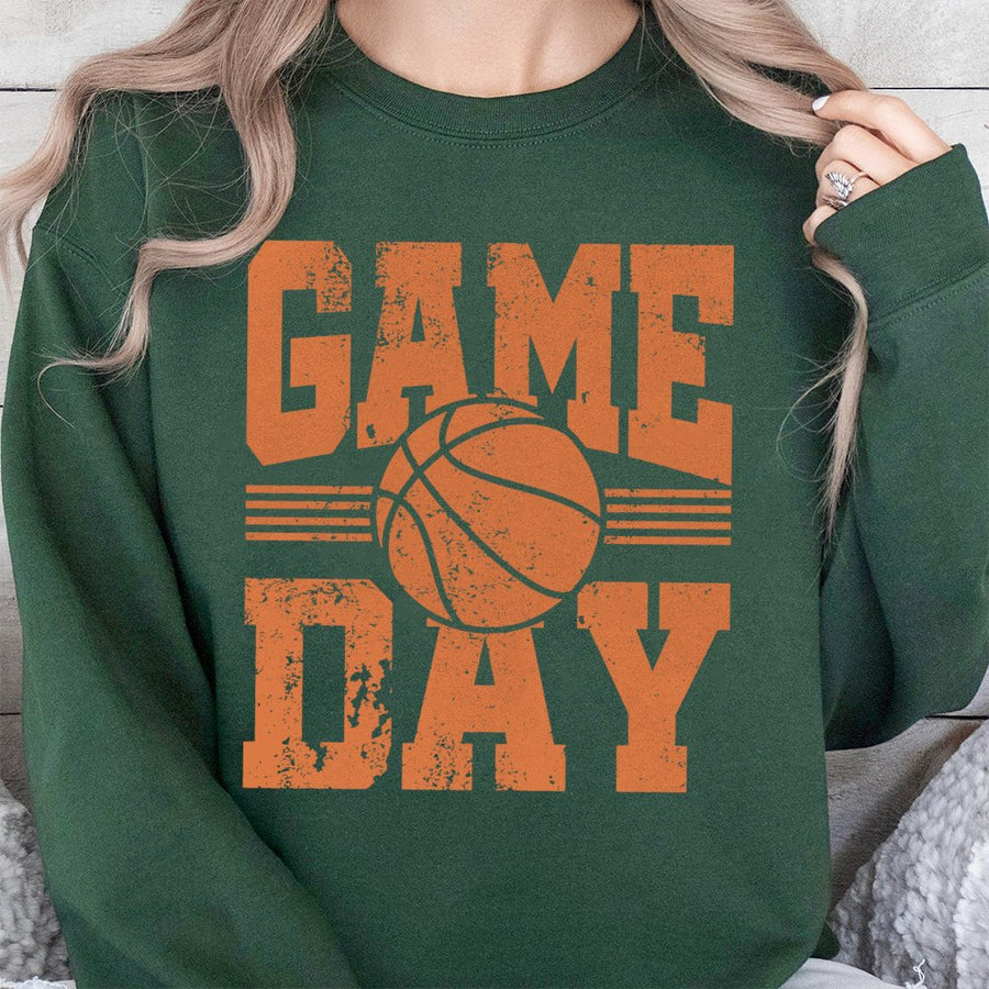 Game Day Basketball Sweatshirt | Distressed Vintage Sports Graphic | Premium Cotton Blend | Gift for Basketball Mom, Coach or Player