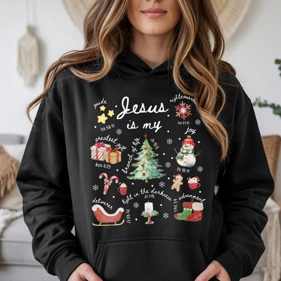Jesus Is My Christmas Hoodie | Religious Bible Verse Graphic Sweatshirt | Premium Cotton Blend | Faith-Based Holiday Gift for Women and Men