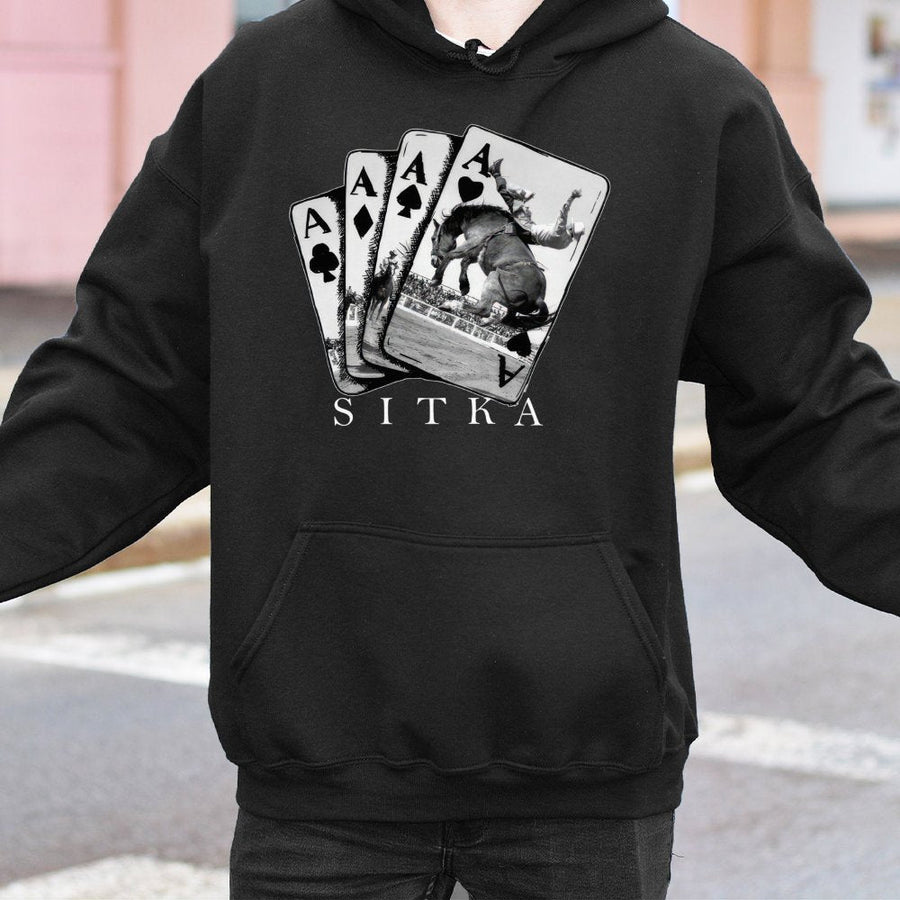 Rodeo Cowboy Hoodie | Playing Card Aces Western Graphic | Premium Cotton Blend Sweatshirt | Gift for Western Riders & Country Life Fans