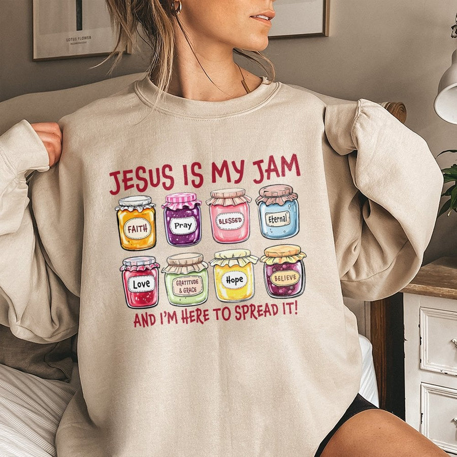 Jesus Is My Jam Sweatshirt | Christian Faith Quote Graphic Tee | Premium Cotton Blend | Religious Gift for Women and Men