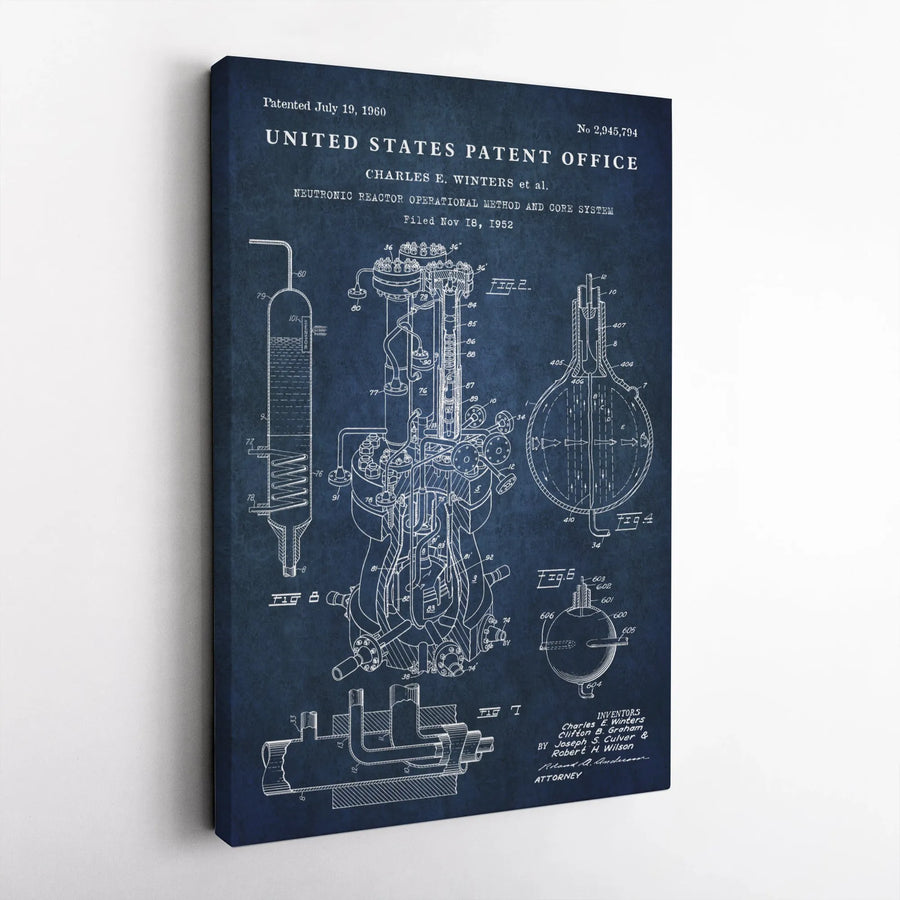 Neutronic Reactor Patent Print | Vintage Technical Engineering Blueprint | Premium Gallery Wrapped Canvas | Gift for Scientist & Engineer
