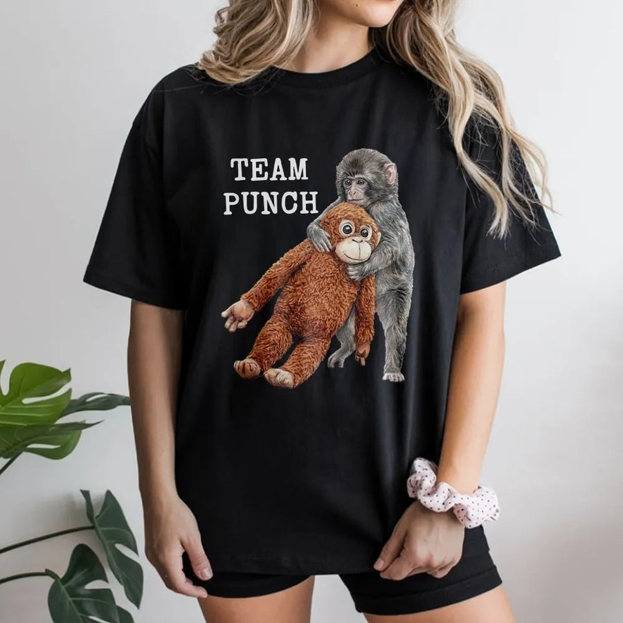 Team Punch Monkey T-Shirt | Cute Baby Primate Illustration | 100% Cotton Premium Tee | Unique Animal Lover Gift for Adults and Kids