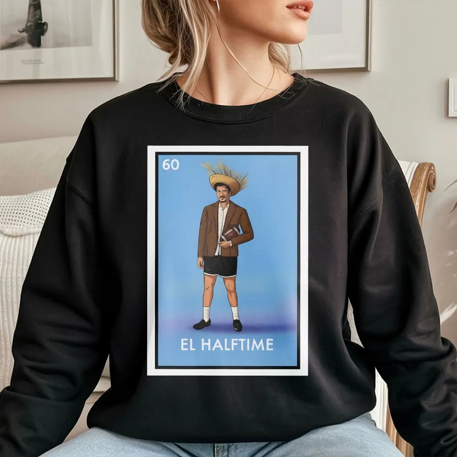 El Halftime Sweatshirt | Mexican Bingo Card Game Design | Premium Cotton Blend Crewneck | Funny Football Gift For Sports Fan