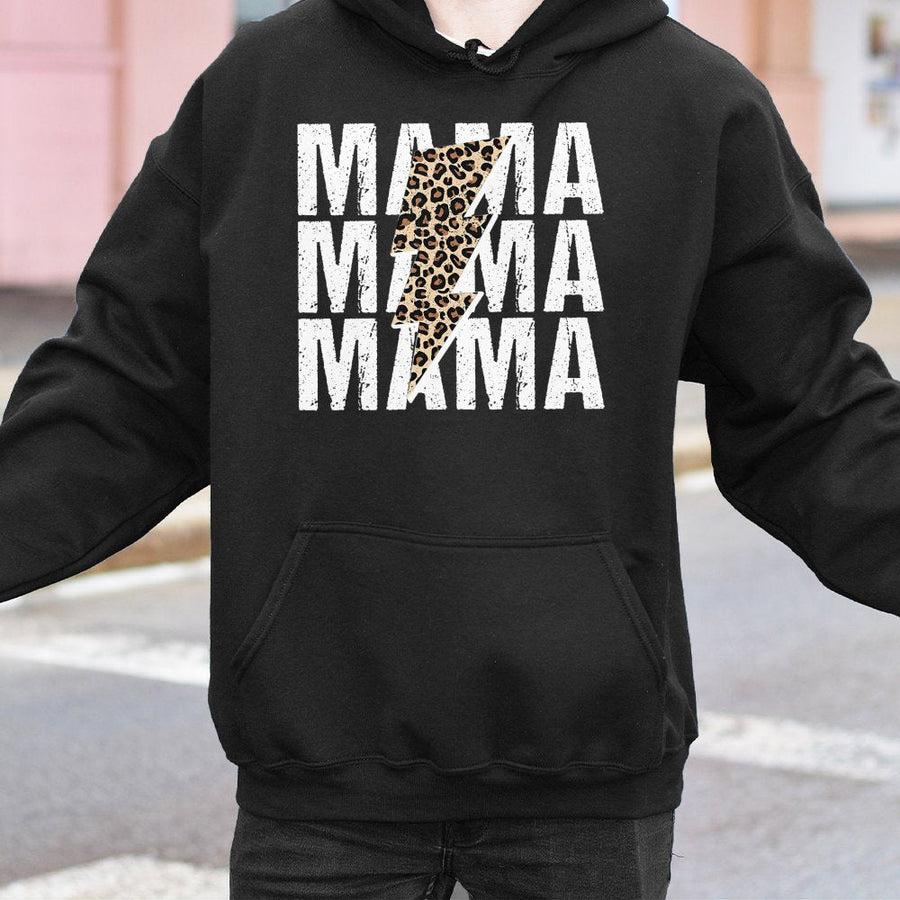 Mama Leopard Lightning Bolt Hoodie | Trendy Animal Print Graphic Sweatshirt | Premium Cotton Blend | Gift For Mom Mother's Day 2026 Birthday Apparel