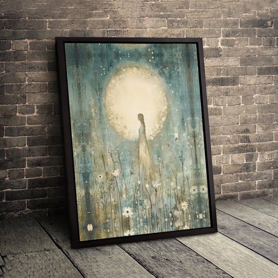 Full Moon Wildflower Canvas Print | Ethereal Woman Wall Art | 1.25-Inch Thick Gallery Wrap | Aesthetic Bedroom Home Decor Gift