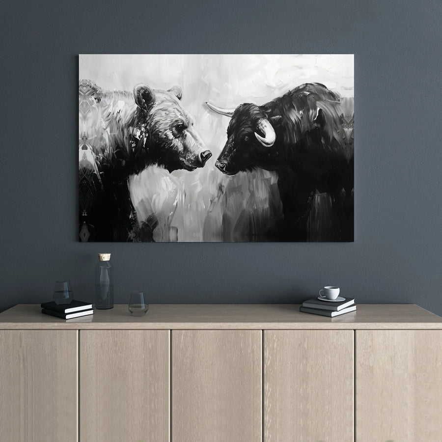 Bull And Bear Canvas Wall Art | Stock Market Investment Office Decor | Gallery Wrapped Premium Print | Financial Advisor Gift