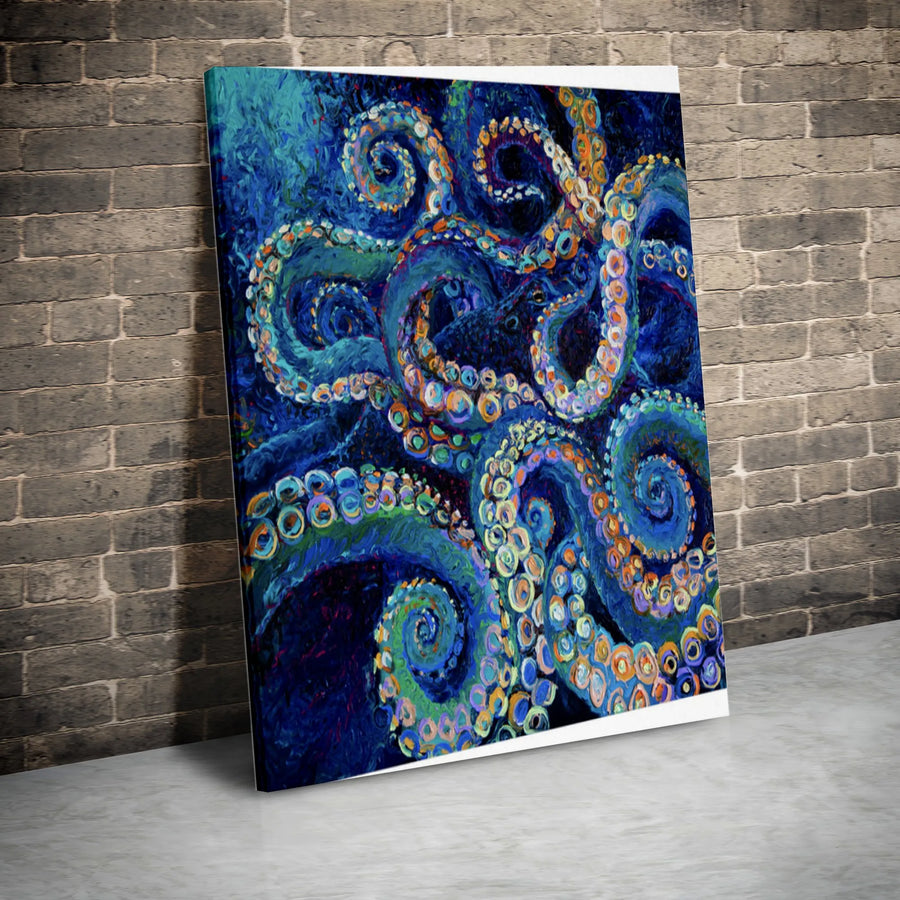 Abstract Octopus Canvas Print | Colorful Textured Tentacle Art | Premium Gallery Wrapped Canvas | Nautical Wall Decor Gift for Ocean Lovers
