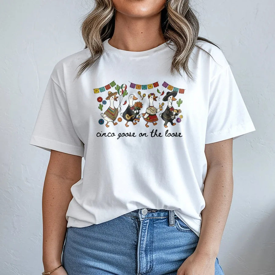 Funny Cinco de Mayo T-Shirt | Cinco Goose On The Loose Pun Graphic | Premium Cotton Tee | Mexican Fiesta Party Gift for Tequila Lovers