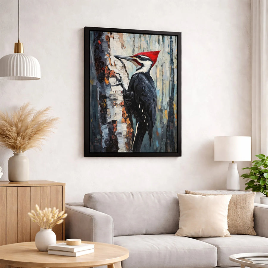 Pileated Woodpecker Canvas Print | Textured Palette Knife Style Bird Art | Gallery Quality 1.25" Profile | Nature Lover Home Decor Gift