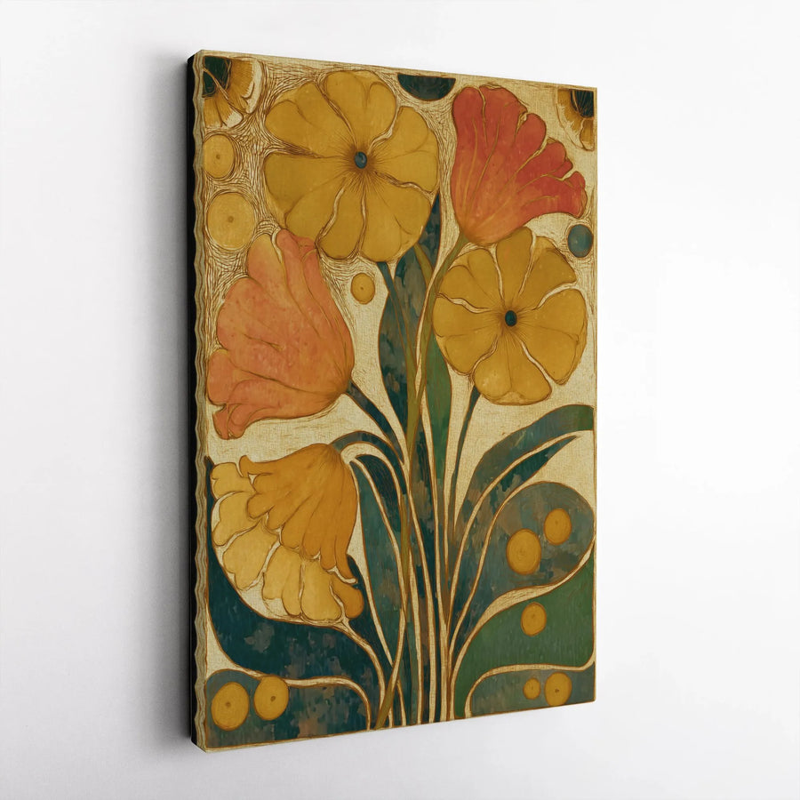 Vintage Floral Vertical Canvas | Art Nouveau Botanical Illustration | Premium High-Resolution Print | Living Room Wall Decor Gift