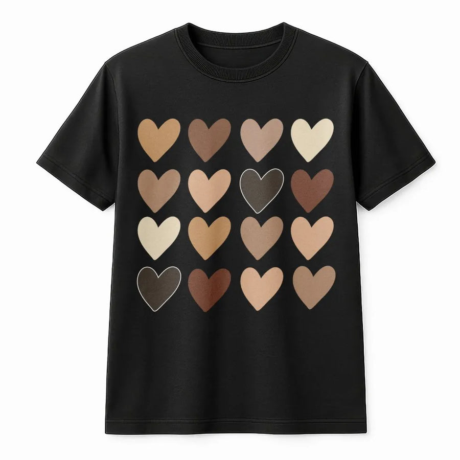 Diversity Hearts T-Shirt | Skin Tone Equality Heart Design | Premium Soft Cotton Tee | Inclusive Fashion Gift for Social Justice Advocates