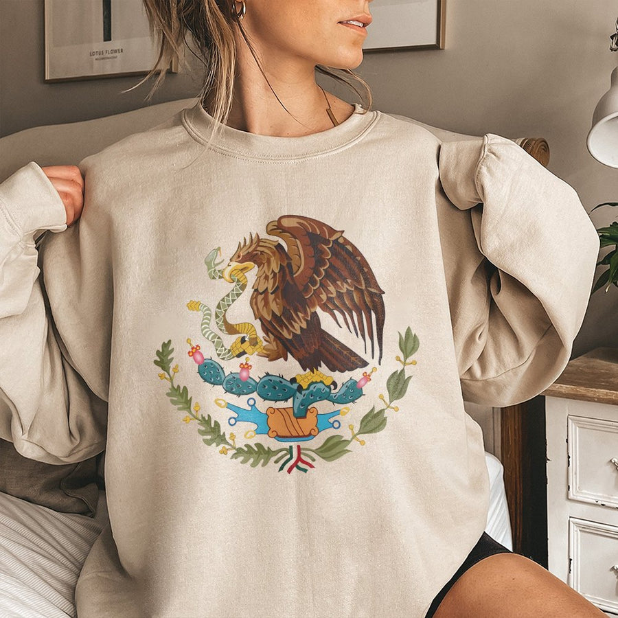Mexico Coat of Arms Sweatshirt | Mexican Eagle and Snake Emblem Graphic | Premium Cotton Blend Crewneck | Heritage Pride Gift for Men and Women