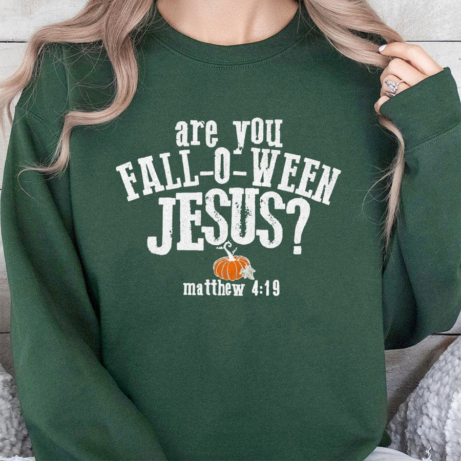 Are You Fall-O-Ween Jesus Sweatshirt | Christian Halloween Scripture Quote | Premium Cotton Blend | Faith-Based Autumn Gift for Men and Women