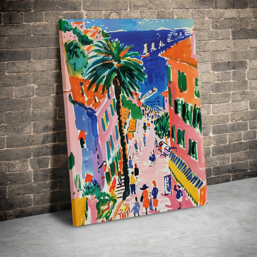Fauvist Coastal Scene Canvas Wall Art | Vibrant Mediterranean Village Print | Premium Thick Profile Canvas | Collector's Gift for Art Lovers