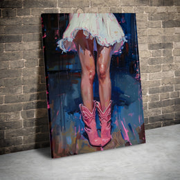 Pink Cowboy Boots Canvas Wall Art | Abstract Western Fashion Portrait | Premium Gallery Wrapped Print | Boho Chic Home Decor Gift