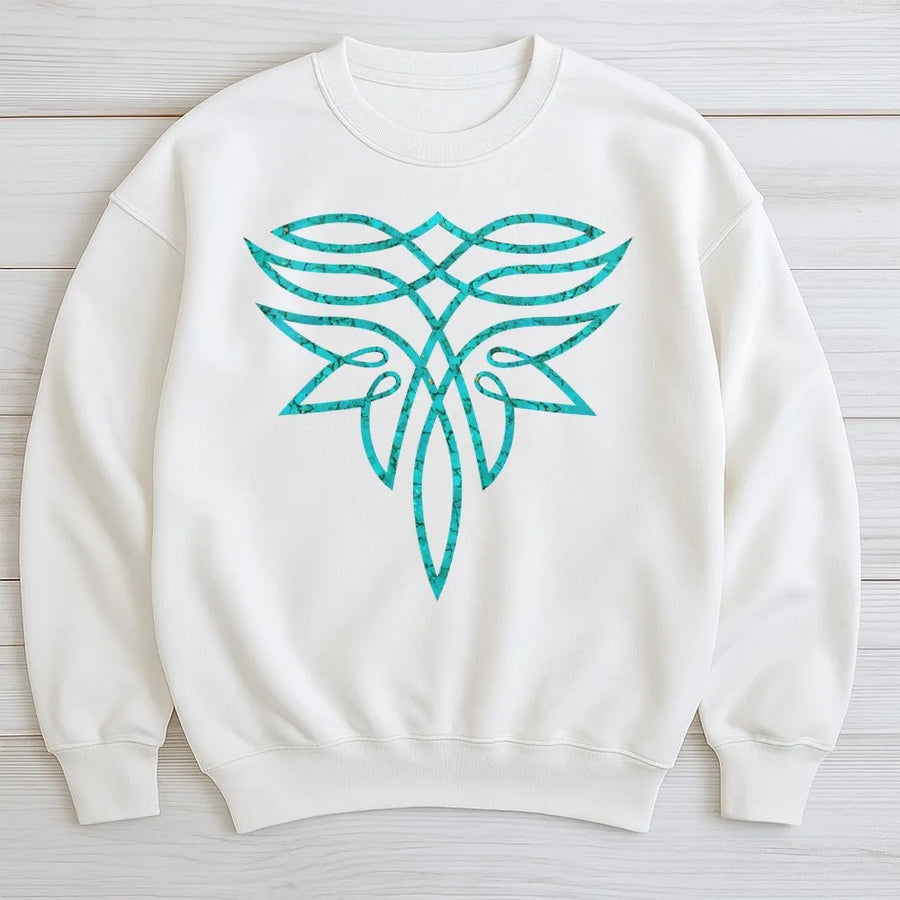 Turquoise Western Boot Stitch Sweatshirt | Teal Southwestern Cowgirl Graphic | Premium Cotton Blend | Gift For Western Style Lovers